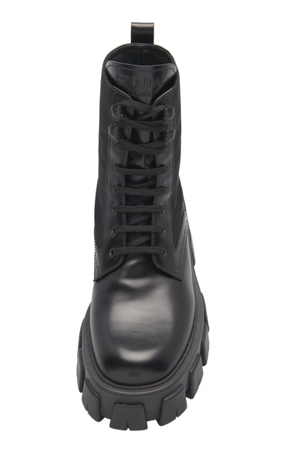 Shop Prada Pouch-detailed Leather Lace-up Boots In Black