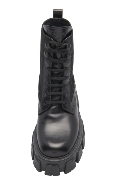Prada Pouch-detailed Leather Lace-up Boots In Black