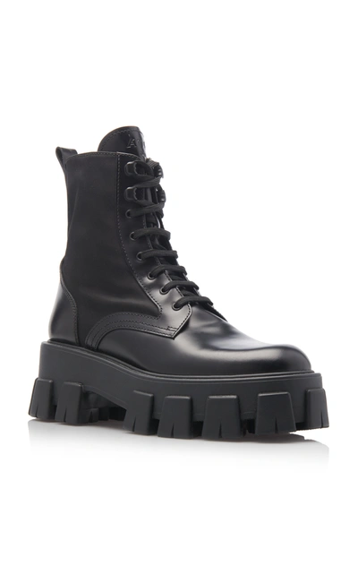 Prada Pouch-detailed Leather Lace-up Boots In Black