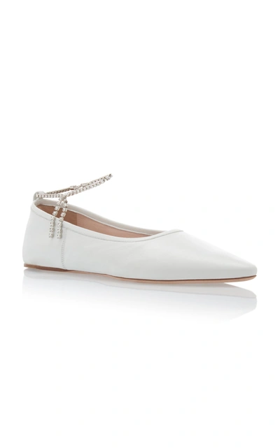 Shop Miu Miu Women's Crystal-strap Leather Ballet Flats In White