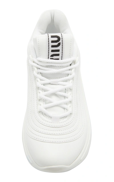 Miu Miu Crystal-embellished Patent-leather Platform Sneakers In White