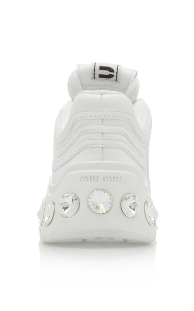 Miu Miu Crystal-embellished Patent-leather Platform Sneakers In White
