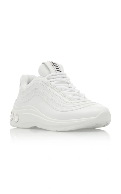 Miu Miu Crystal-embellished Patent-leather Platform Sneakers In White