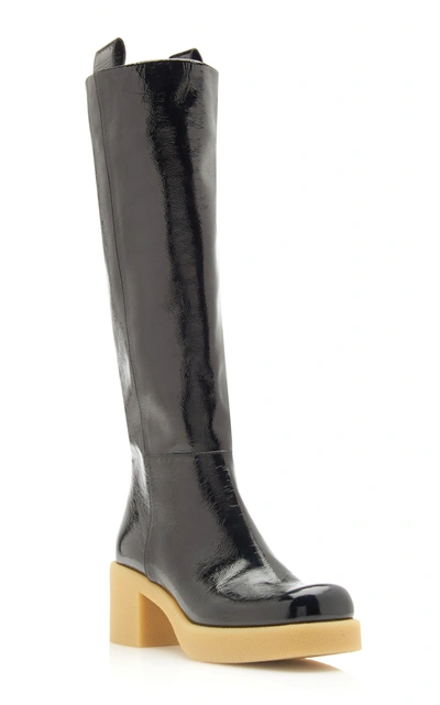 Shop Miu Miu Women's Patent Leather Knee Boots In Black