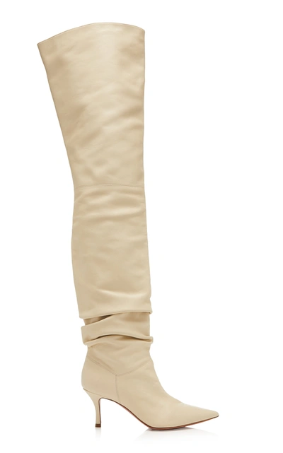 Shop Amina Muaddi Women's Barbara Leather Over-the-knee Boots In White