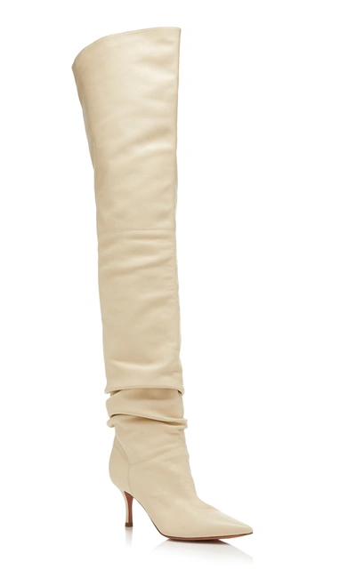Shop Amina Muaddi Women's Barbara Leather Over-the-knee Boots In White