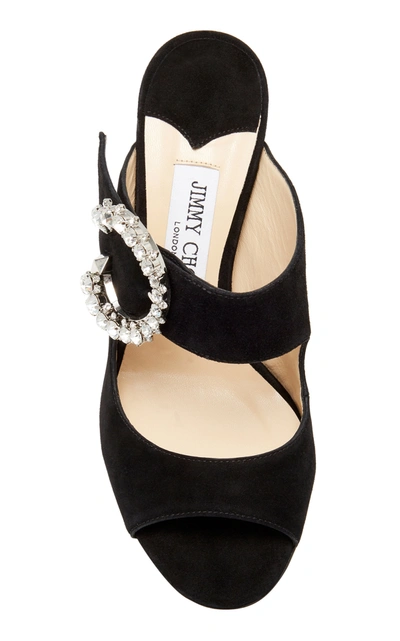 Shop Jimmy Choo Saf Crystal-embellished Velvet Sandals In Black