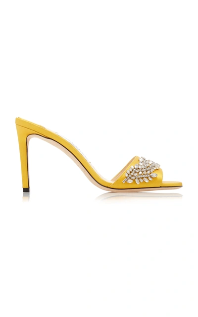 Shop Jimmy Choo Stacey Crystal-embellished Satin Sandals In Yellow