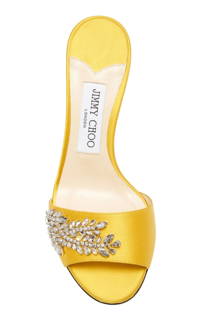 Shop Jimmy Choo Stacey Crystal-embellished Satin Sandals In Yellow