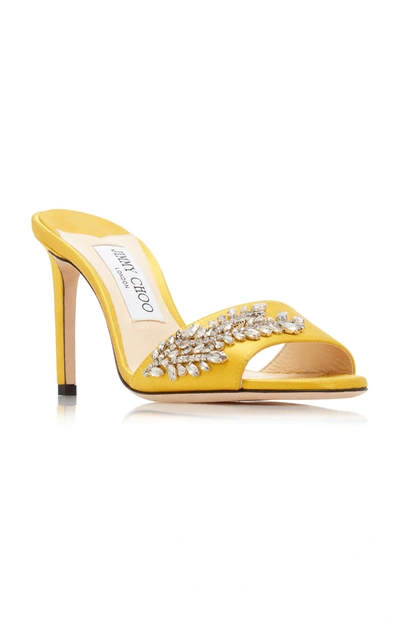 Shop Jimmy Choo Stacey Crystal-embellished Satin Sandals In Yellow