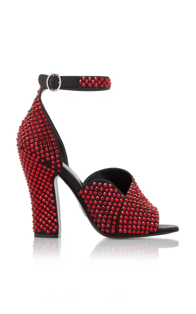 Shop Prada Crystal-embellished Satin Sandals In Red