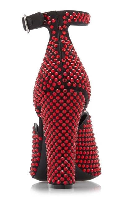 Shop Prada Crystal-embellished Satin Sandals In Red