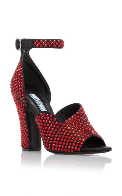 Shop Prada Crystal-embellished Satin Sandals In Red