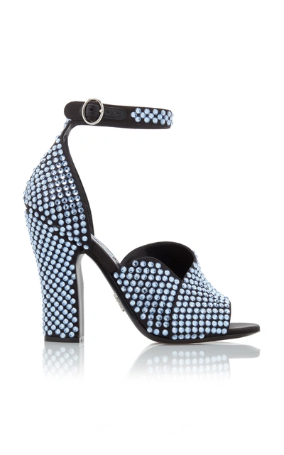 Shop Prada Crystal-embellished Satin Sandals In Blue