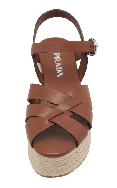 Shop Prada Women's Woven Leather Sandals In Brown