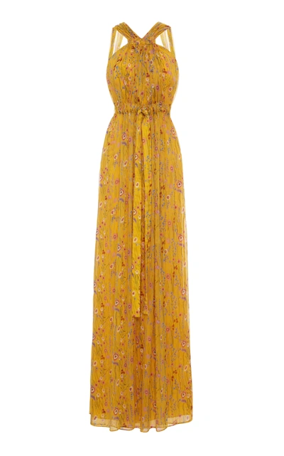 Shop Alexis Janina Printed Tulle Jumpsuit In Yellow