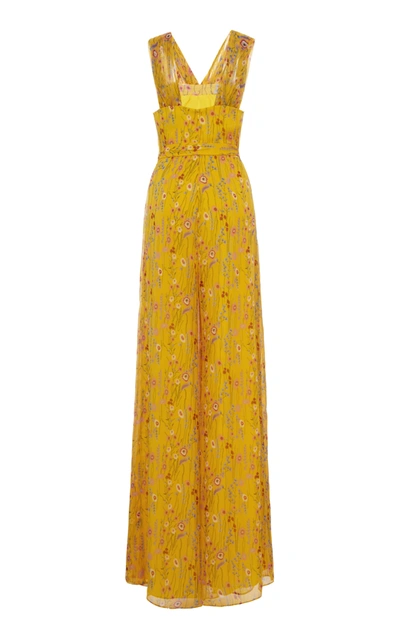 Shop Alexis Janina Printed Tulle Jumpsuit In Yellow