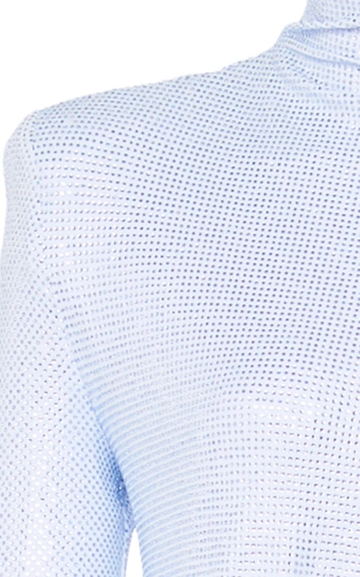 Shop Alexandre Vauthier Asymmetric Ruched Metallic Stretch-jersey Mini Dress In Blue