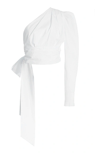Shop Alexandre Vauthier Women's Asymmetric Cotton-poplin Wrap Top In White