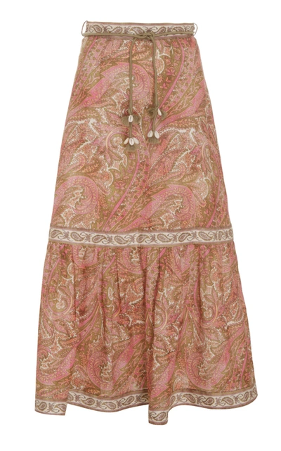 Shop Zimmermann Women's Brighton Linen Midi Skirt In Print