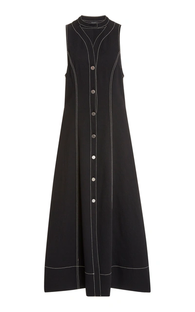 Shop Proenza Schouler White Label Rumpled Piquã© Button-front Midi Dress In Black
