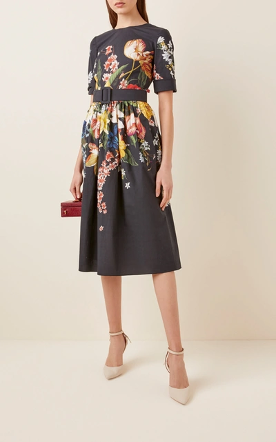 Shop Oscar De La Renta Floral-print Cotton-blend Dress