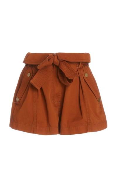 Shop Ulla Johnson Elliott Tie-detailed Cotton-gabardine Shorts In Orange