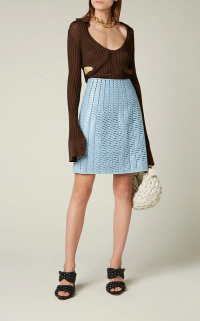 Shop Bottega Veneta Woven Leather Mini Skirt In Blue