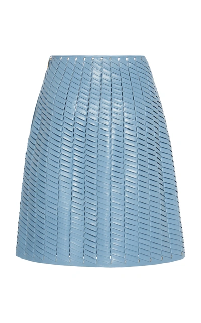 Shop Bottega Veneta Woven Leather Mini Skirt In Blue