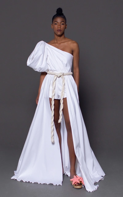 Shop Leal Daccarett Women's Allia Asymmetric Cotton-blend Dress In Neutral