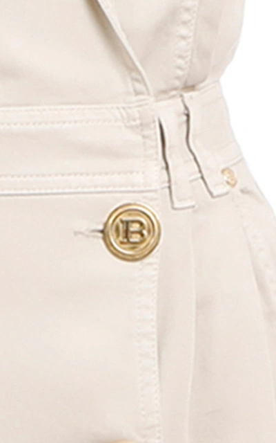 Shop Balmain Women's Button-detailed Cotton Denim Midi Dress In Neutral