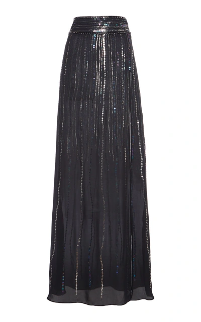 Shop Dundas Women's Sequin-embellished Silk Georgette Maxi Skirt In Black