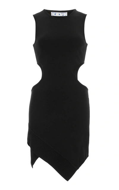 Shop Off-white Cutout Asymmetric Printed Cotton-jersey Mini Dress In Black