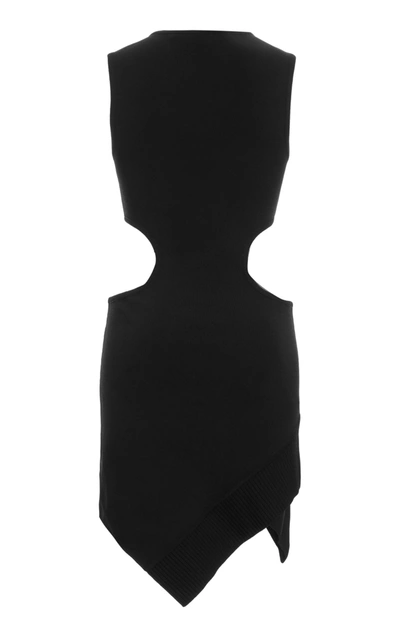 Shop Off-white Cutout Asymmetric Printed Cotton-jersey Mini Dress In Black