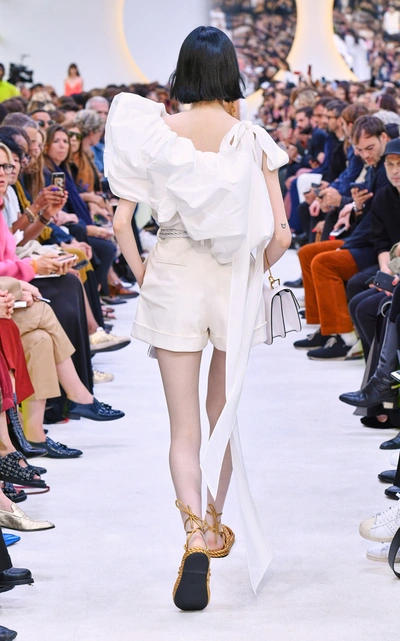 Shop Valentino One-shoulder Cotton-blend Top In White