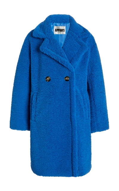 Shop Apparis Anouck Double-breasted Faux Shearling Coat In Blue