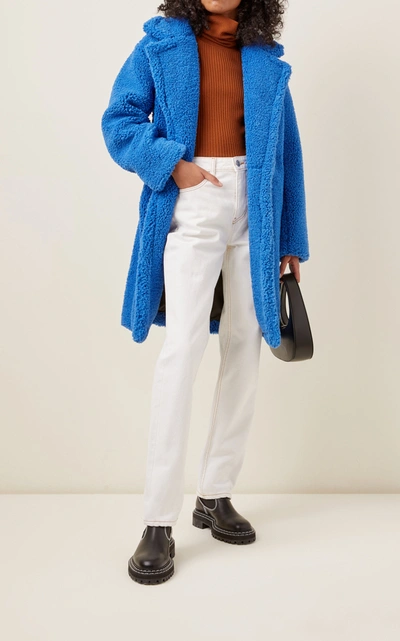 Shop Apparis Anouck Double-breasted Faux Shearling Coat In Blue