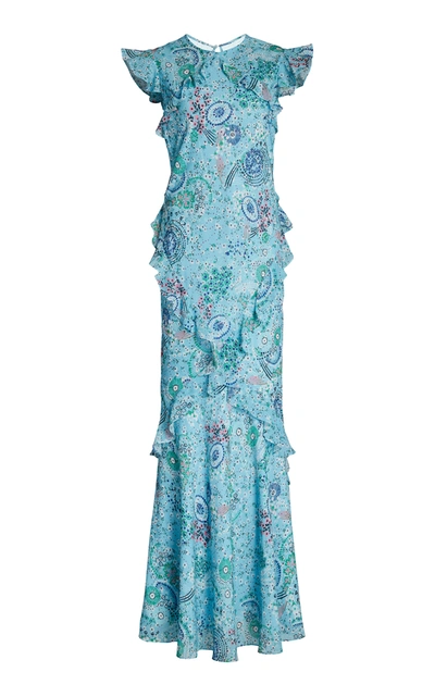 Shop Saloni Tamara Ruffled Printed Silk-chiffon Maxi Dress