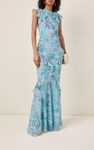 Shop Saloni Tamara Ruffled Printed Silk-chiffon Maxi Dress