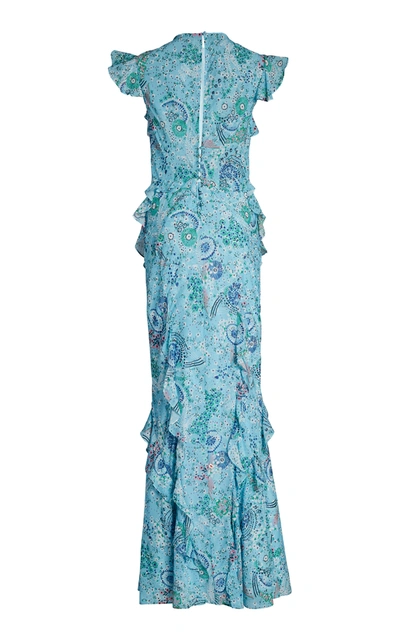 Shop Saloni Tamara Ruffled Printed Silk-chiffon Maxi Dress