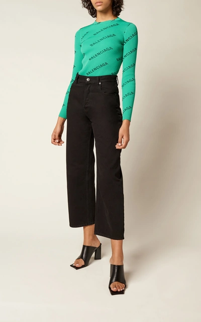 Shop Balenciaga Cropped Rigid High-rise Straight-leg Jean In Black