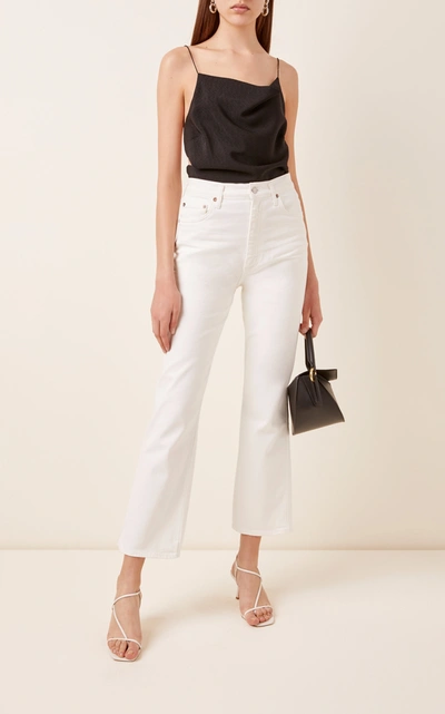 Shop Agolde Pinch Waist Stretch High-rise Kick Jeans In White