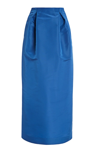 Shop Carolina Herrera Women's High-rise Silk-faille Pencil Skirt In Blue