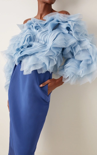 Shop Carolina Herrera Women's High-rise Silk-faille Pencil Skirt In Blue