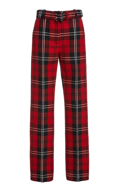 Shop Marc Jacobs Plaid Wool-blend Straight-leg Pants