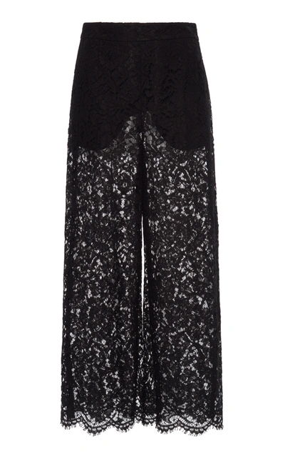 Shop Valentino Women's Cropped Lace Wide-leg Pant In Black