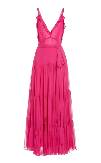 Shop Alexis Tasha Ruffled Tiered Chiffon Maxi Dress In Pink