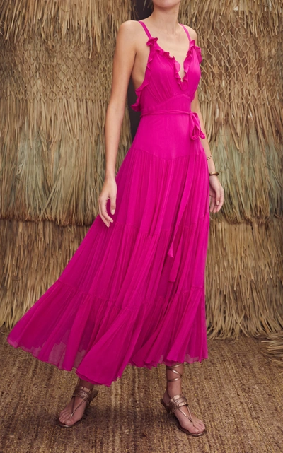 Shop Alexis Tasha Ruffled Tiered Chiffon Maxi Dress In Pink