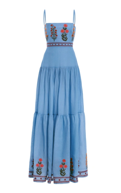 Shop Agua By Agua Bendita Women's Lima Dahlia Linen Maxi Dress In Blue