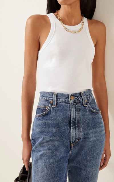 Shop Totême Espera Ribbed Stretch Cotton-blend Top In White